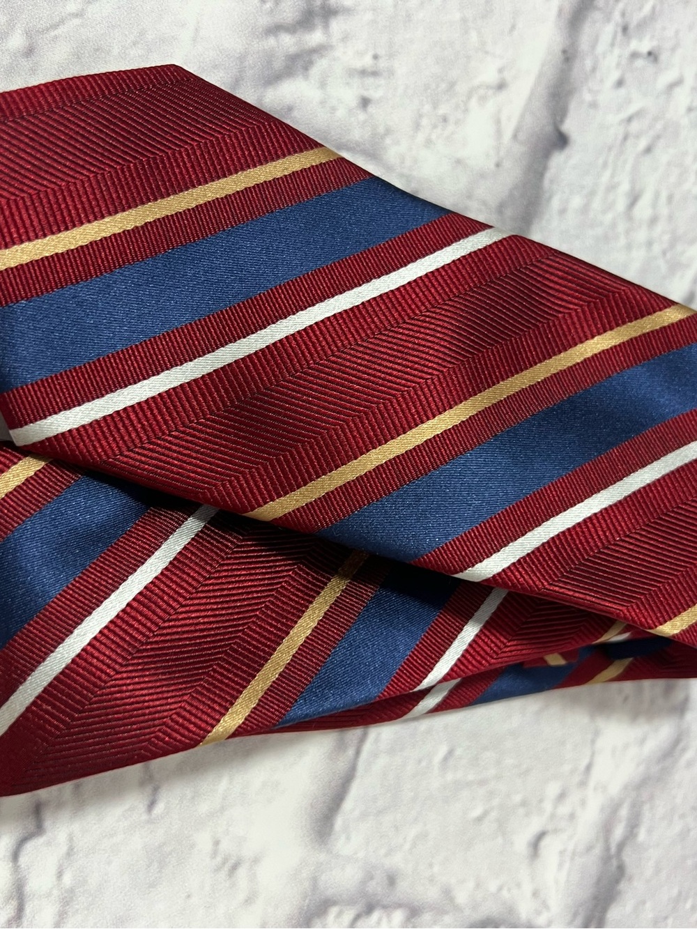 Vintage Rooster Striped Red and Blue Men's Tie with Gold and White Accents